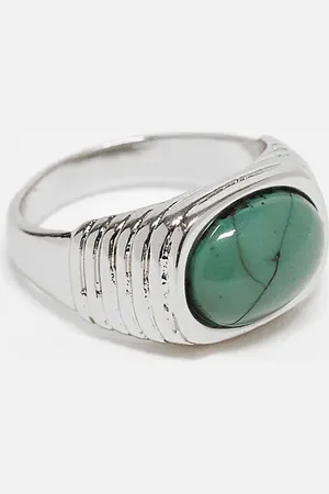 ASOS – Silberfarbener Siegelring mit blauem Schmuckstein