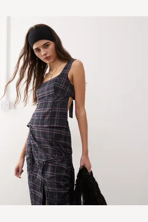 COLLUSION – Camisole-Oberteil mit buntem Karomuster und Schnürung am Rücken, Kombiteil