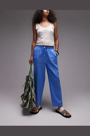 MANGO – Leinenhose in Hellblau mit Kordelzug an der Taille
