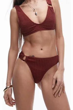 Topshop – Mix and Match – Bikinihose in Weinrot mit hohem Bund, hohem Beinausschnitt und Ringdetail