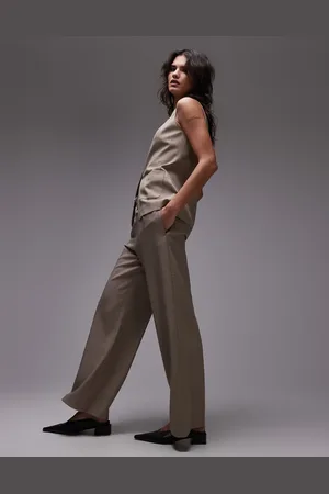 Topshop – Jogginghose in Taupe mit Nadelstreifen und Kordelzug vorne