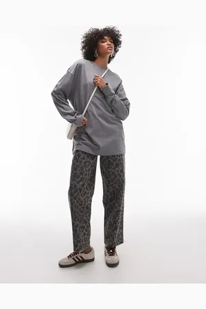 Topshop – Hochwertiges, langärmliges Skater-Shirt in Anthrazit mit Ziernaht