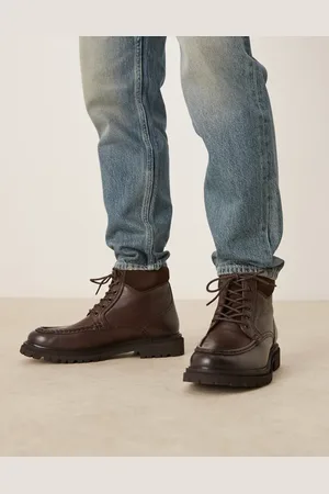ASOS – Schnürstiefel aus braunem Leder mit Mokassin-Naht am Vorderblatt
