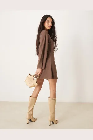 ASOS – Superweiches ausgestelltes Midikleid in Schokobraun mit Cocoon-Ärmeln