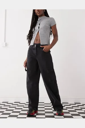 COLLUSION – Baggy-Jeans in verwaschenem Anthrazit mit asymmetrischem Bund
