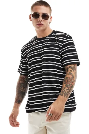 Brave Soul – Gestreiftes Oversize-T-Shirt aus Frottee in Weiß und