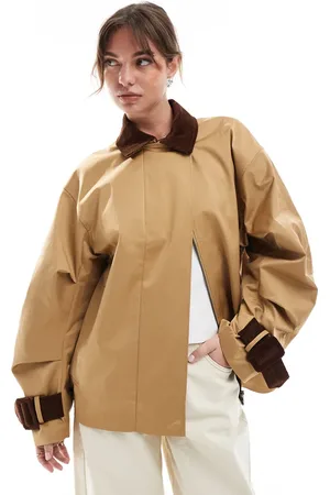 ASOS – Kurzer Trenchcoat in Steinbeige mit Bündchen und Kragen aus Cord
