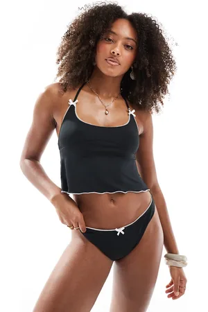 ASOS – Bikinihose in mit hohem Beinausschnitt und farblich abgesetzter Schleife, Kombiteil