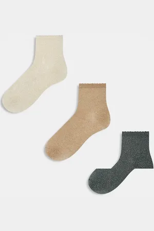 Pieces® – 3er-Pack Socken in Grau, Camel und Birke mit Muschelsaum