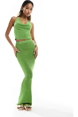 In The Style X Perrie Sian – Strick-Maxirock in Metallic- , Kombiteil