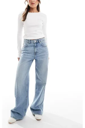 Pull&Bear – Weit geschnittene Jeans in verwaschenem mit hohem Bund