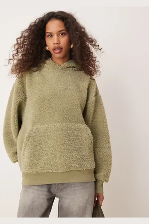 ASOS – Oversize-Kapuzenpullover aus Teddyfell in Salbeigrün