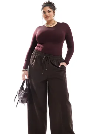 Yours – Schlupfhose mit weitem Bein in Schokoladenbraun