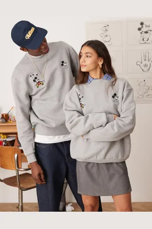 ASOS – Disney – Schweres Unisex-Sweatshirt in meliertem Grau mit kastigem Oversize-Schnitt und „Mickey Mouse“-Stickerei