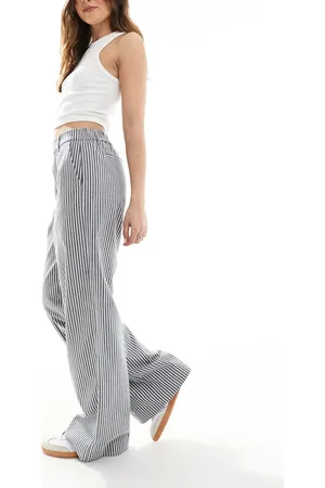 Object – Elegante, gestreifte Hose in und Weiß mit weitem Bein