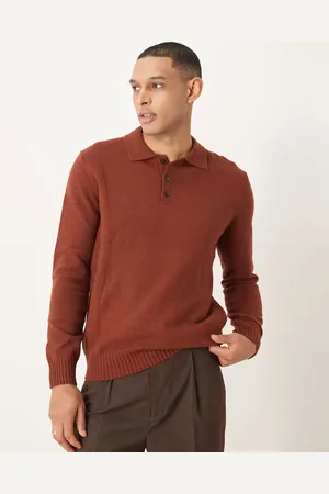 MANGO – Strickpullover in Burgunderrot mit Knopfleiste und Polokragen