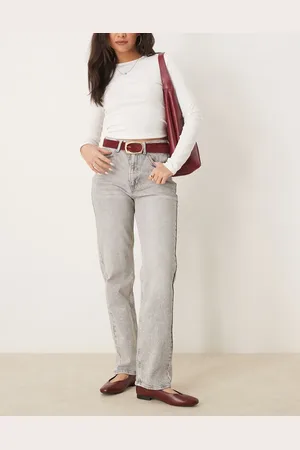 VILA – Kelly – Denim-Jeans in Hellgrau mit hohem Bund und weitem Bein