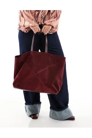ASOS – Hochwertige Wildleder-Tragetasche in Burgunderrot mit zusammengesetztem Design