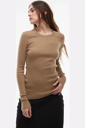 ARKET – Geripptes Strick-Oberteil aus Merinowolle in Beige