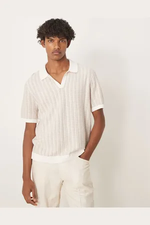 Abercrombie & Fitch – Kurzärmliges Häkelhemd in Beige