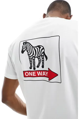 Paul Smith – T-Shirt in mit Zebra-„One Way“-Print auf dem Rücken
