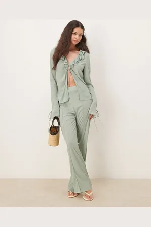 VILA – Strukturierte Jersey-Hose in Milieu- mit weitem Bein, Kombiteil