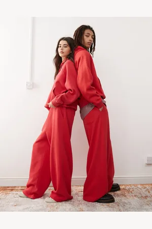 Reclaimed – Unisex-Jogginghose in Beerenrot mit weitem Bein und Oversize-Schnitt