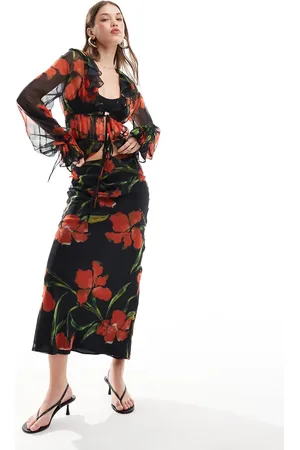 ASOS – Chiffon-Maxirock mit Blumenprint und asymmetrischem Schnitt, Kombiteil
