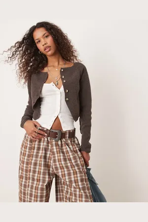Free People – Sydney – Knapp geschnittene Strickjacke in Schokobraun