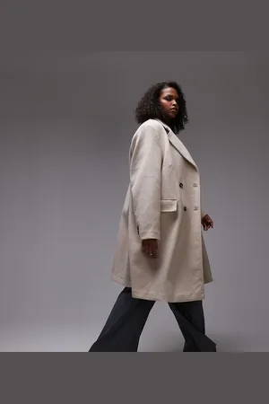 MANGO Curve – Doppelreihiger Wollmantel in Hellbraun