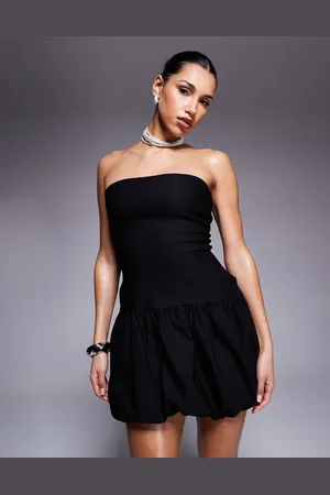Vesper – Trägerloses Minikleid in mit Ballonsaum und tiefer Taille