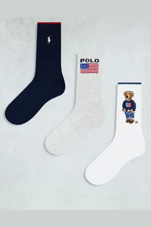 Ralph Lauren – Mehrfarbige Socken mit Bär, Logo und Flagge im 3er-Pack