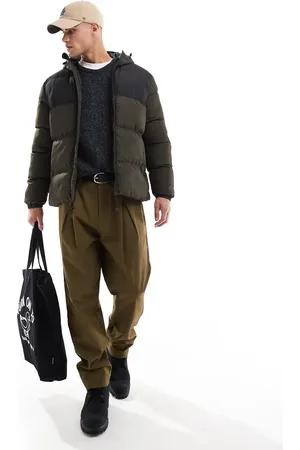 French Connection French Connection – Pufferjacke in Schwarz und Khaki mit Kapuze