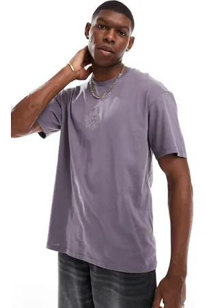 JACK & JONES – Oversize-T-Shirt in Lila mit Sonnen-Stickerei