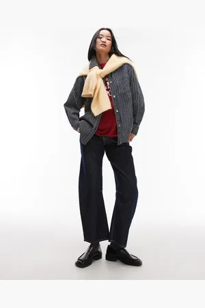 Topshop – Barrel-Jeans in gestreiftem Indigoblau mit mittelhohem Bund