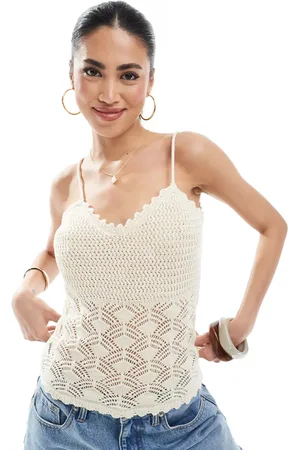 VERO MODA – Gehäkeltes Camisole in Cremeweiß, Kombiteil
