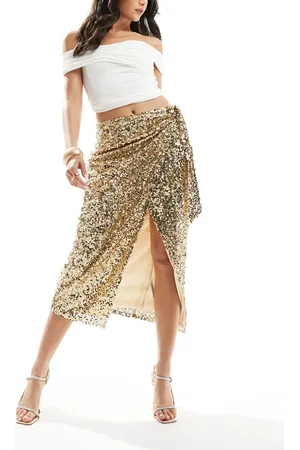 ASOS – Midi-Wickelrock mit Paillettenbesatz in Gold