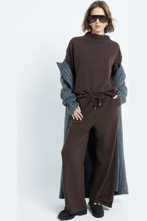 River Island – Kuschelige Hose in Dunkelbraun mit weitem Bein
