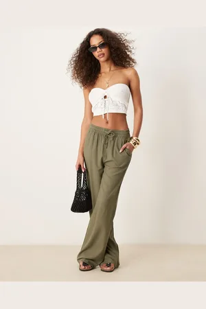 JDY – Weit geschnittene Hose aus Leinenmix in Khaki, Kombiteil