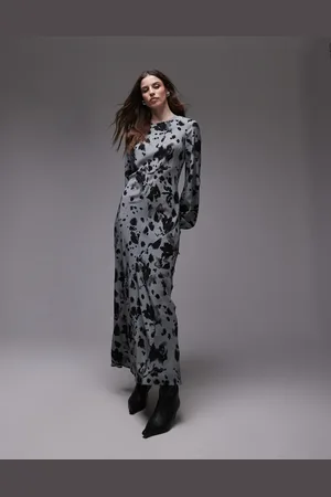 Topshop – Maxikleid mit Ballonärmeln und abstraktem Blumenmuster in