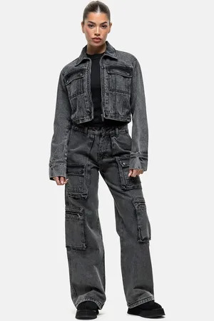 Good For Nothing – Gerade geschnittene Jeans in schwarzer Acid-Waschung, Kombiteil