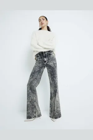 River Island – Jeans in mit weitem Bein und Acid-Waschung