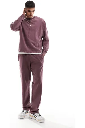 ASOS – Gerade geschnittene Jogginghose in verwaschenem Burgunderrot, Kombiteil