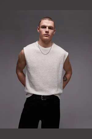 Topman – Oversize-Tanktop in Ecru mit gestrickter Struktur