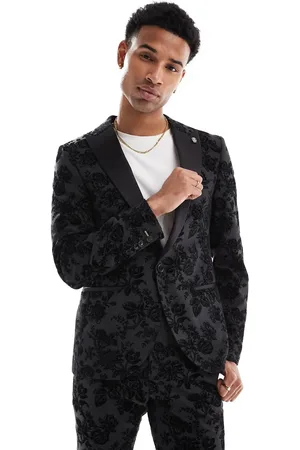 Twisted Tailor – Fleet – Anzugjacke in Anthrazit mit schwarzem Blumenmuster, Kombiteil