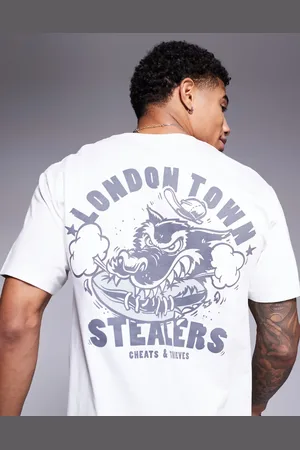 Cheats & Thieves – T-Shirt in Schwarz mit London-Town-Print am Rücken – 200 g/m²