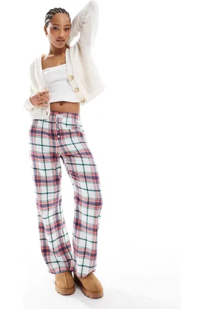 Cotton On Cotton On – Locker geschnittenes Pyjama-Unterteil aus Flanell mit Karomuster in Vintage-Creme