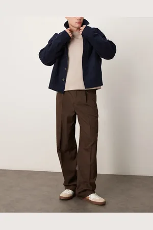 ASOS – Elegante, weit geschnittene Hose in neutralem Farbton mit Hahnentrittmuster