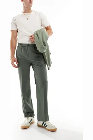 ASOS – Elegante Hose in Olivgrün mit geradem Schnitt und elastischem Bund