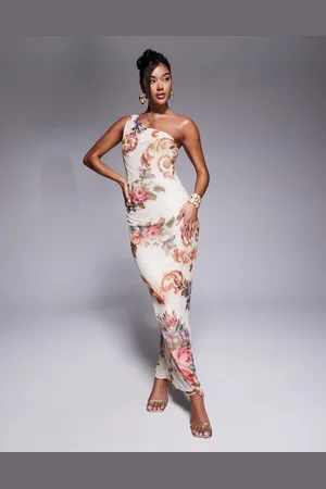 ASOS – Midikleid mit Strassverzierung, One-Shoulder-Träger und Vintage-Gobelin-Muster